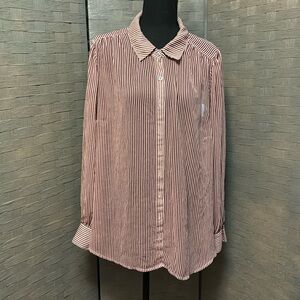 Sheer Maroon Striped ModCloth Blouse 2X